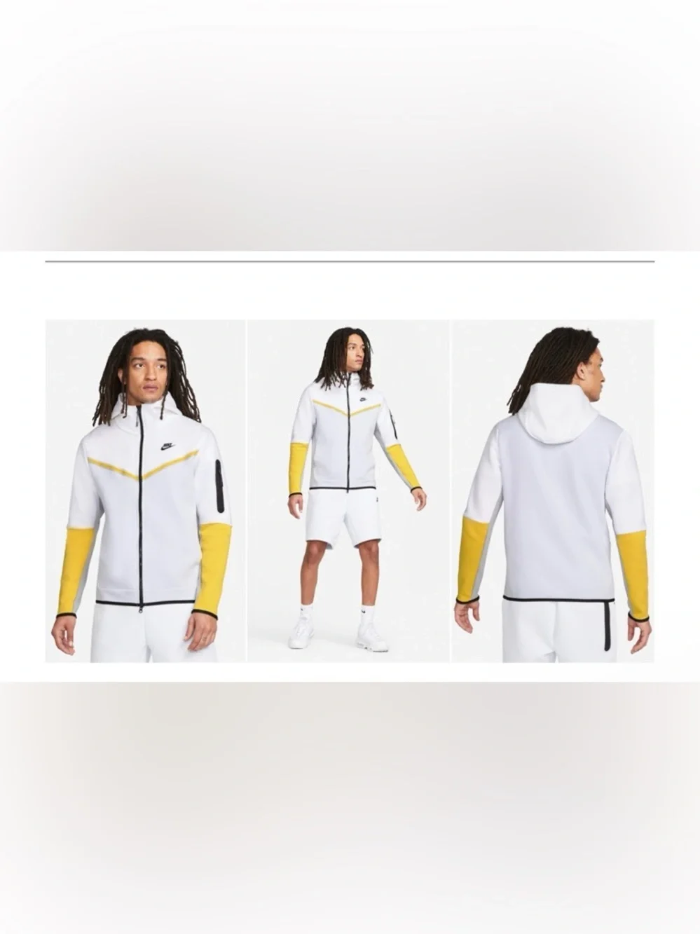 Nike White Hooded Windbreaker with Yellow Sleeve and Chest Accents